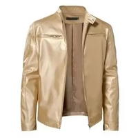 Men's Slim Fit PU Leather Jacket, Stand Collar, Anti‑Wind Motorcycle Style