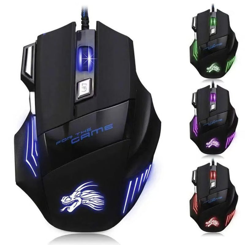 Gaming mouse 7 button USB wired LED breathing fire button 3200 DPI laptop PC