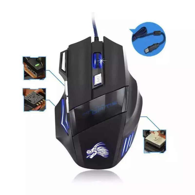 Gaming mouse 7 button USB wired LED breathing fire button 3200 DPI laptop PC