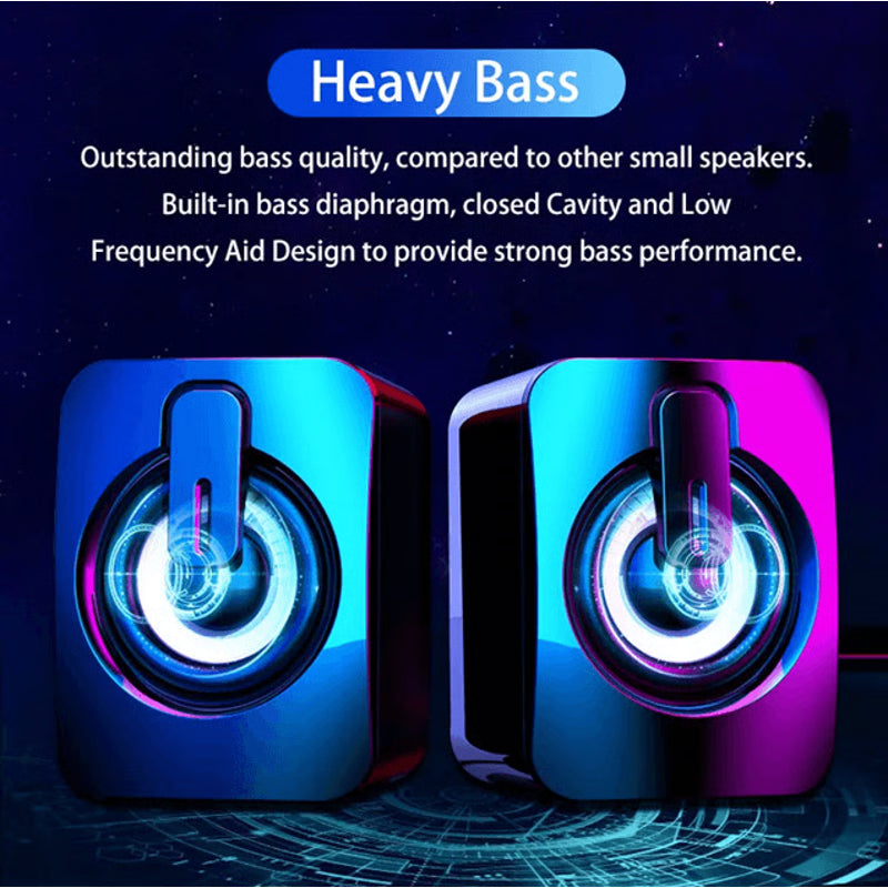 USB Computer Speakers with HIFI Stereo Sound and LED Light for Desktop