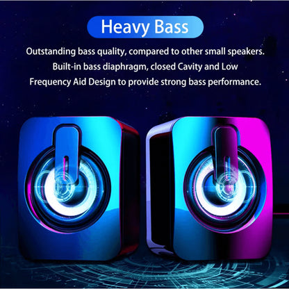 USB Computer Speakers with HIFI Stereo Sound and LED Light for Desktop