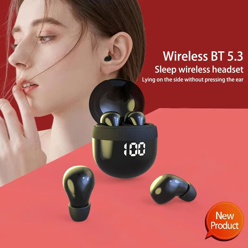 Mini Invisible Bluetooth 5.3 Headphones – Noise Cancelling Sleeping Earbuds with Mic and Deep Bass